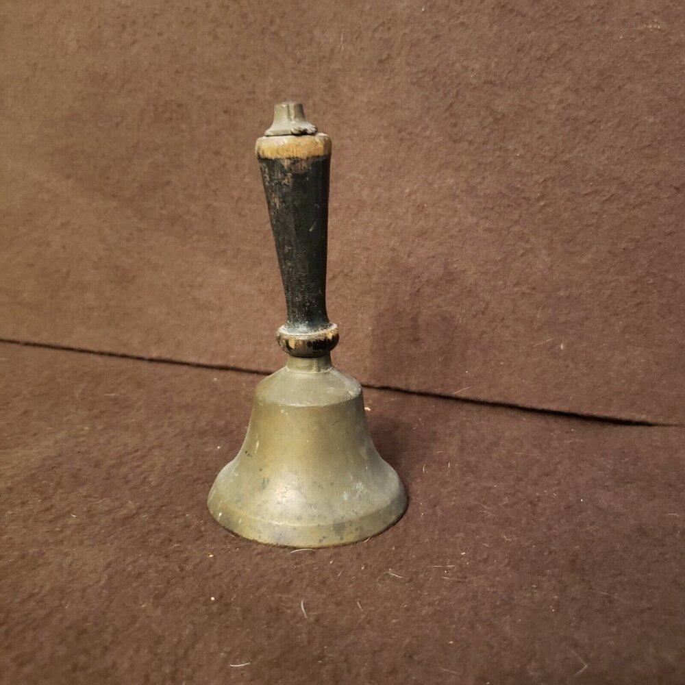 Vintage Wood Black Handle Brass Teachers School Bell Primitive‎
